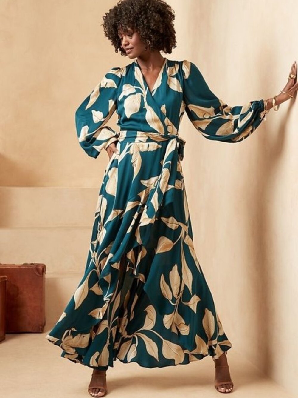 Banana Republic Formal Satin Ruffle Wrap Dress S